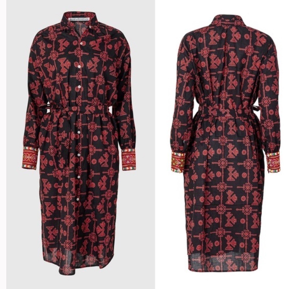 Alix Of Bohemia Shawna Lamu Cotton Button Down Midi Dress Womens Small New - Picture 7 of 14